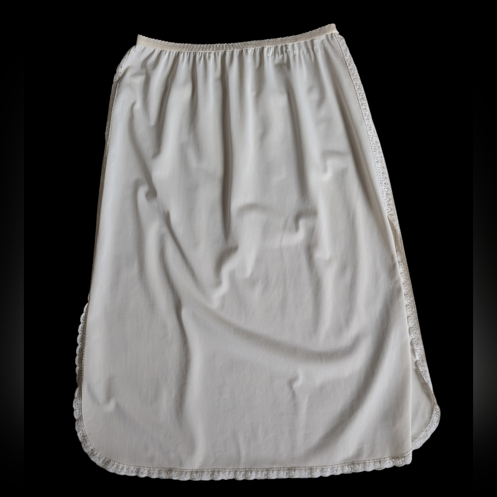Vintage White Half Slip With Side Slits Lace Trim